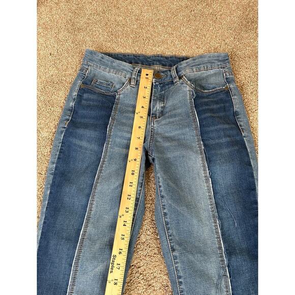 Blank NYC jeans two tone denim 70's front hem slit frayed bottom cropped SZ 28" - Picture 8 of 8